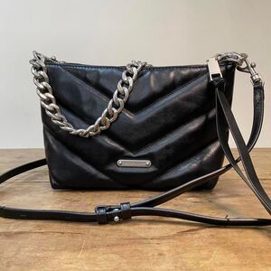 Rebecca Minkoff Edie Shoulder Crossbody Bag – Black Chevron Quilted Leather